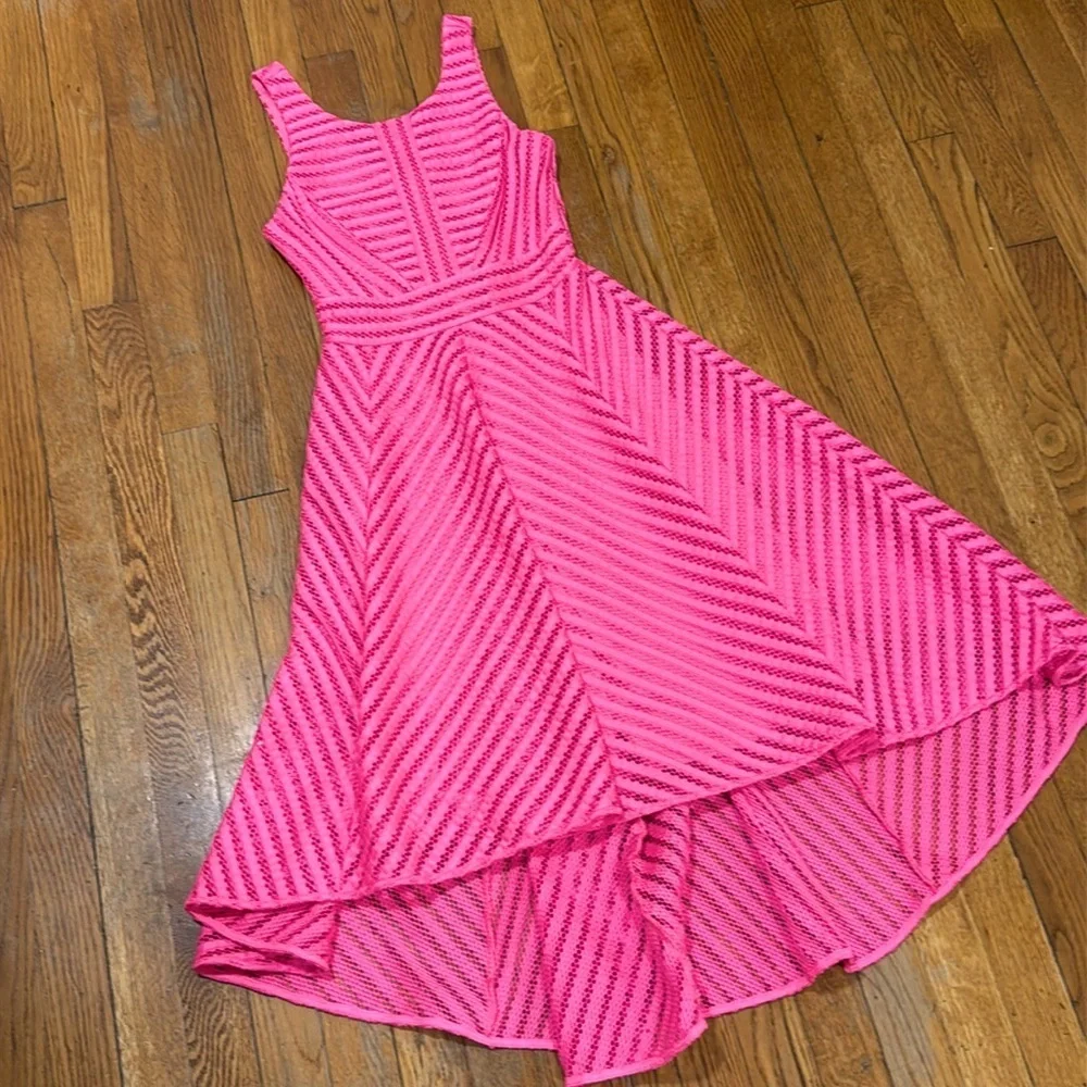 Lilly Pulitzer Tilly Midi Dress crochet knit stripe flare tiki Barbie pink XS